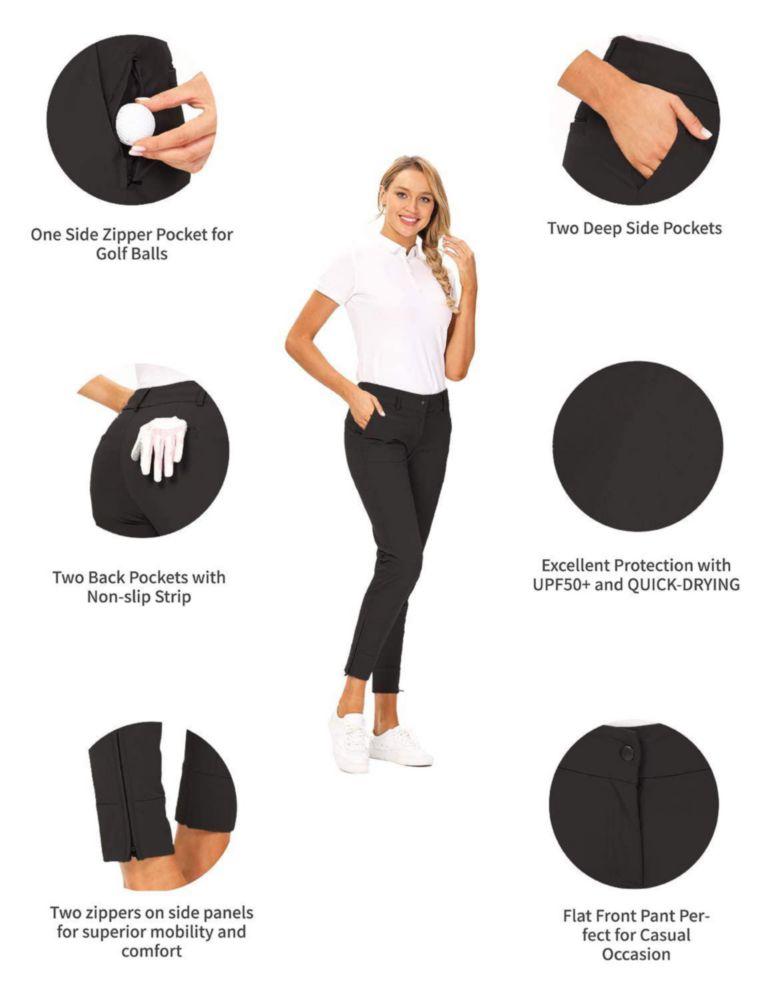 Pantalones Hiverlay Golf de Secado Rápido Entallado Recto Negro - Talla L