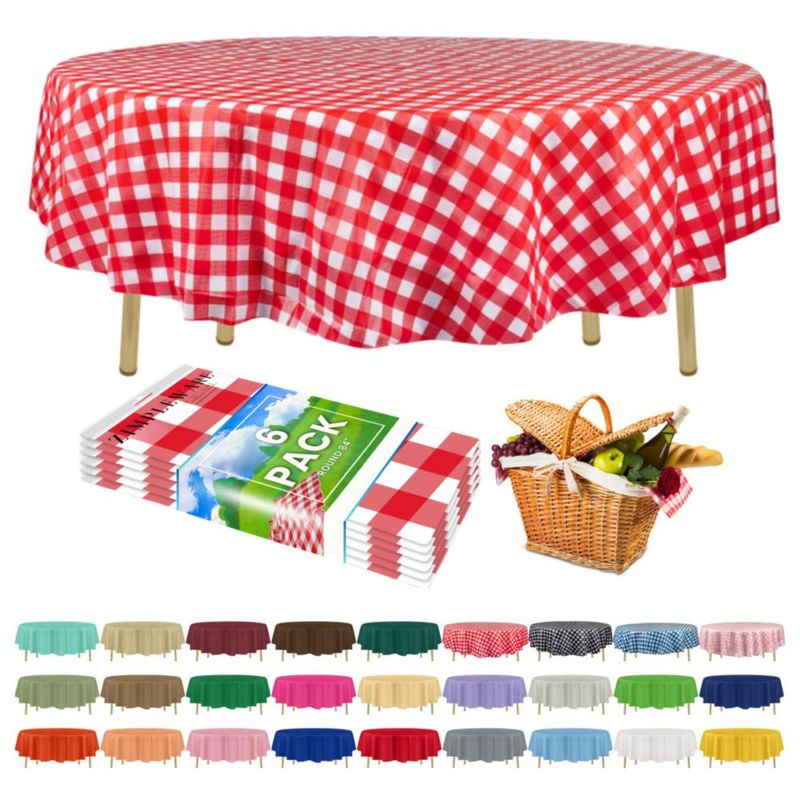 Mantel Redondo ZIMPLEWARE 213 cm 6 piezas Rojo a Cuadros