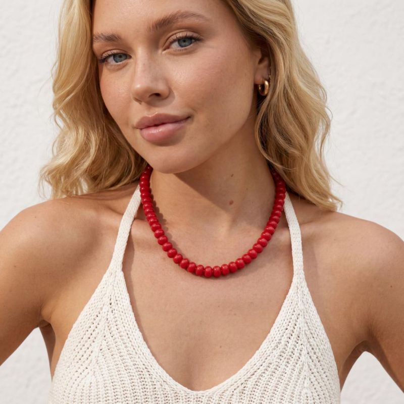 Collar ROISE LADY rojo de 44 cm con cuentas de 8 mm