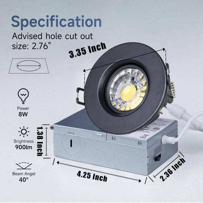 Luz LED empotrada ZYC 75 cm pack de 10 negra y regulable