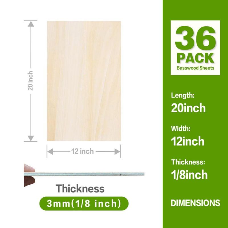 Planchas de madera de tilo Axincheng 51 cm x 30 cm 3 mm Pack de 36