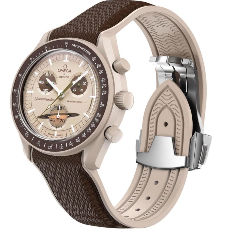 Correa de reloj REBANDACE 20 mm MoonSwatch con hebilla plegable color marrón