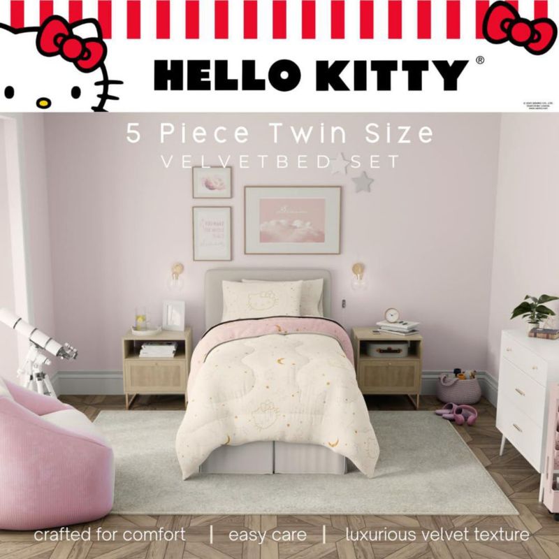 Juego de ropa de cama Franco Individual Hello Kitty de terciopelo 5 piezas