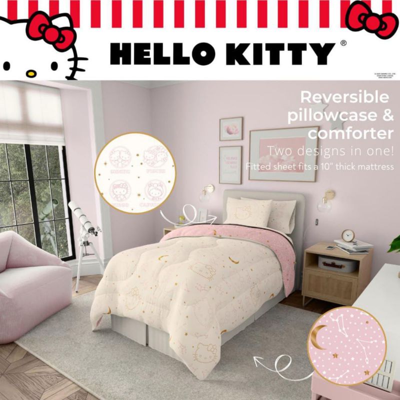 Juego de ropa de cama Franco Individual Hello Kitty de terciopelo 5 piezas