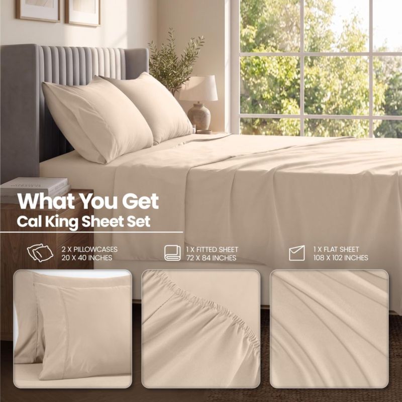 Juego de sábanas Utopia Bedding King 21 cm Beige de 4 piezas