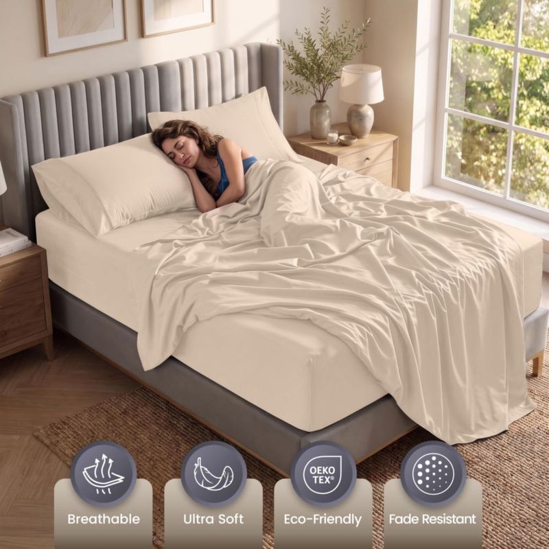 Juego de sábanas Utopia Bedding King 21 cm Beige de 4 piezas