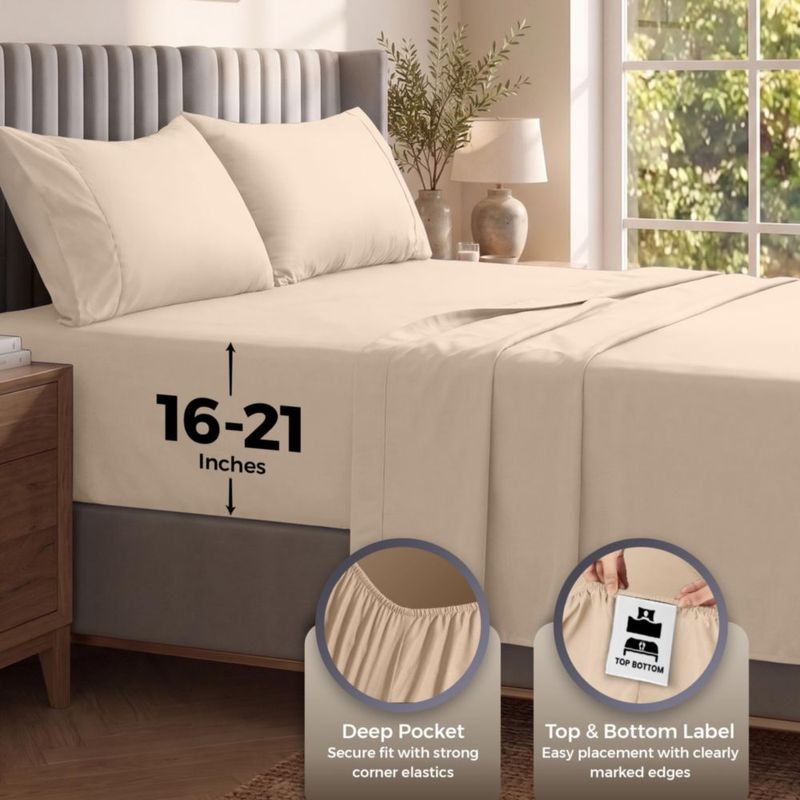 Juego de sábanas Utopia Bedding King 21 cm Beige de 4 piezas
