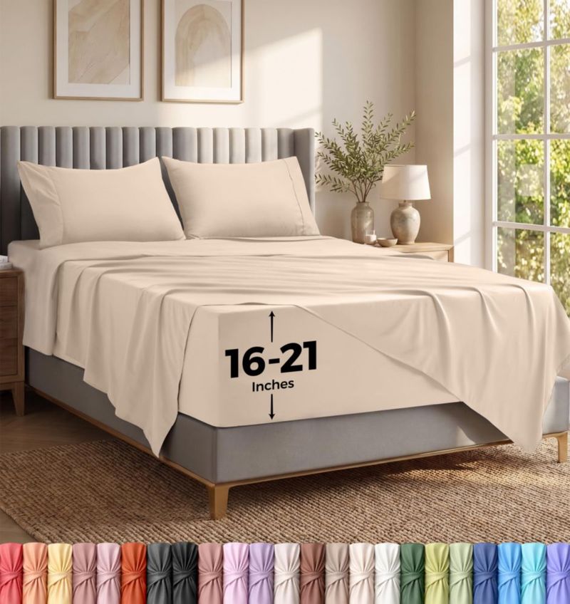 Juego de sábanas Utopia Bedding King 21 cm Beige de 4 piezas