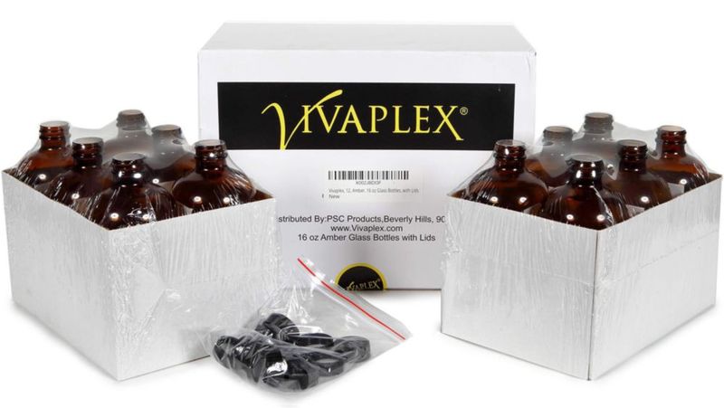 Botellas Vivaplex 473 ml Ámbar Pack de 12 con Tapas