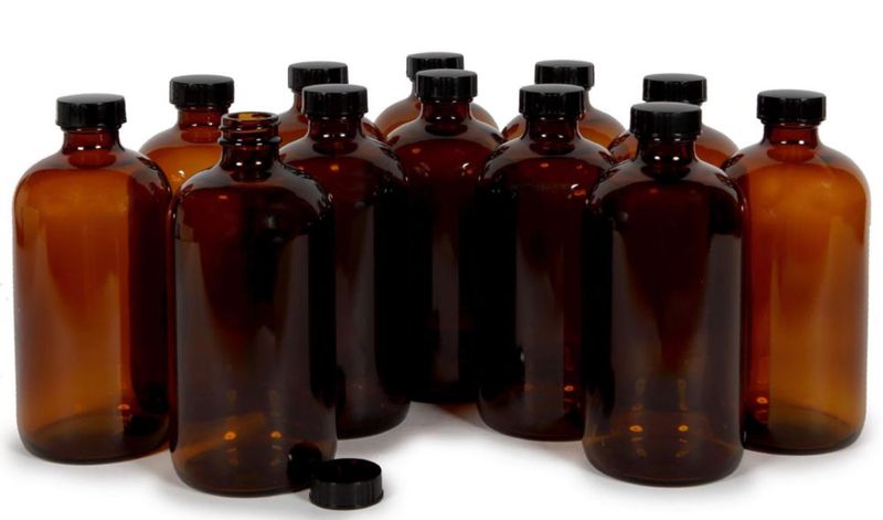 Botellas Vivaplex 473 ml Ámbar Pack de 12 con Tapas