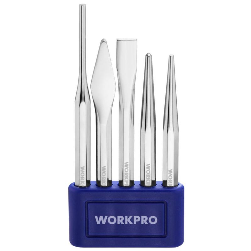 Juego de cinceles WORKPRO de 5 piezas con bandeja de acero cromo‑vanadio