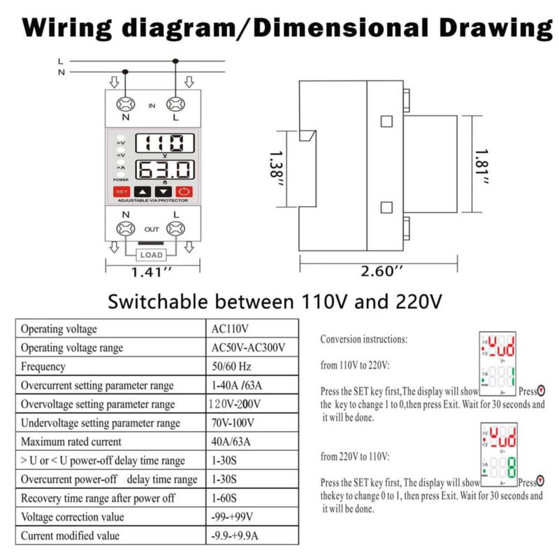 Disyuntor aeliussine 1‑63 A 110 V ajustable