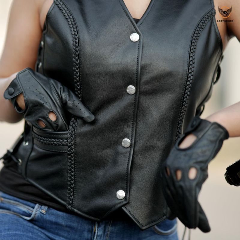 Chaleco de Cuero Leatherick 3XL Negro (Con Trenza)