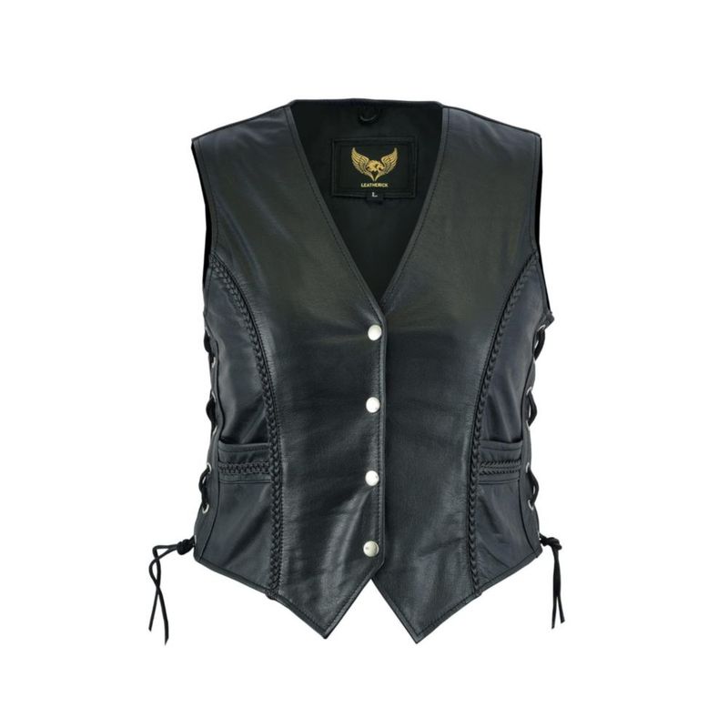 Chaleco de Cuero Leatherick 3XL Negro (Con Trenza)