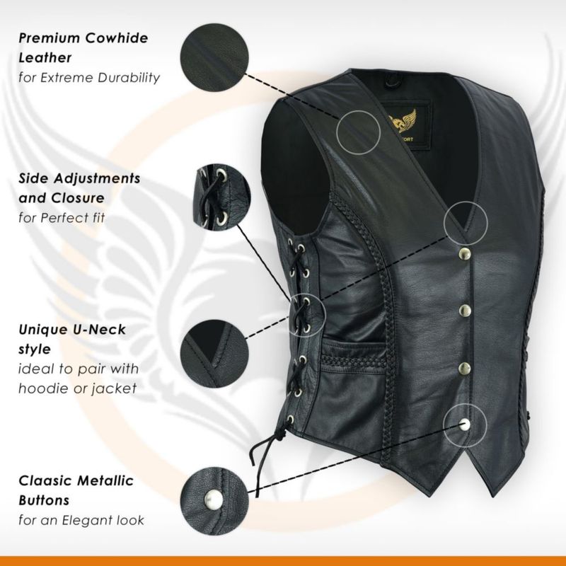 Chaleco de Cuero Leatherick 3XL Negro (Con Trenza)