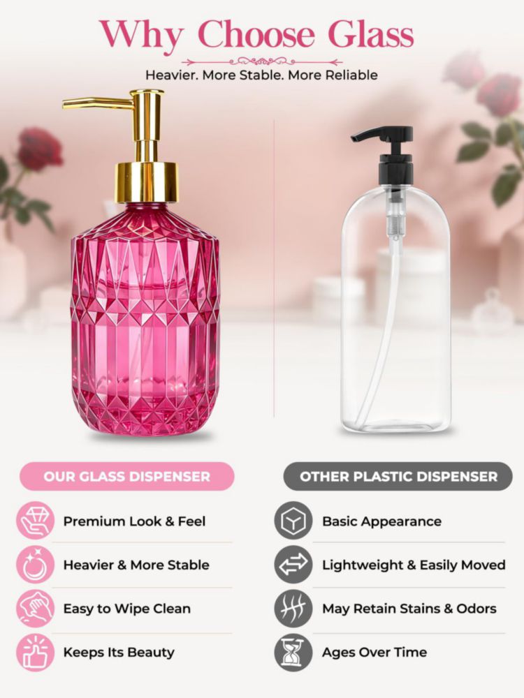 Juego de Accesorios de Baño Haturi Rosa Intenso 5 Piezas Vidrio