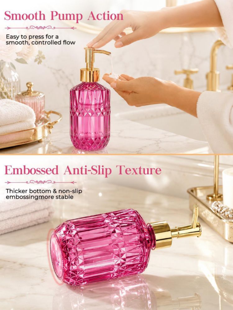 Juego de Accesorios de Baño Haturi Rosa Intenso 5 Piezas Vidrio