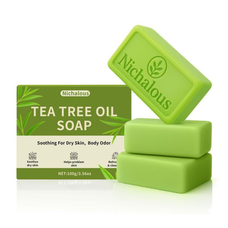 Jabón de árbol del té Nichalous 100 g Pack de 3 con aceite y coco