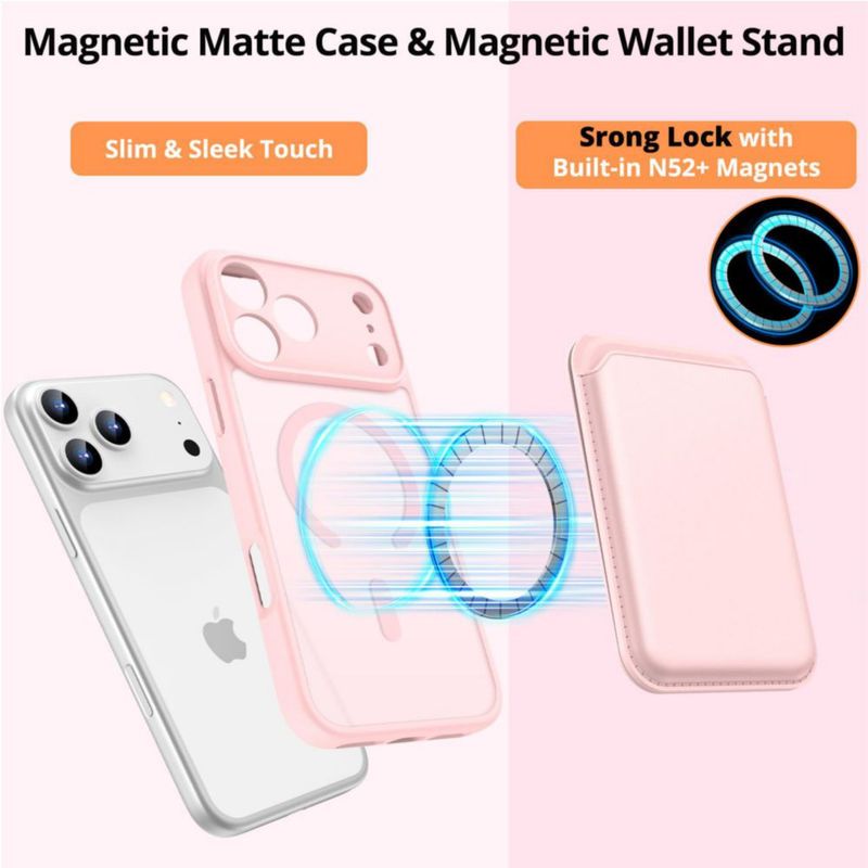 Funda Homstect con billetera MagSafe para iPhone 17 Pro Max y iPhone 18 Pro Max – Rosa