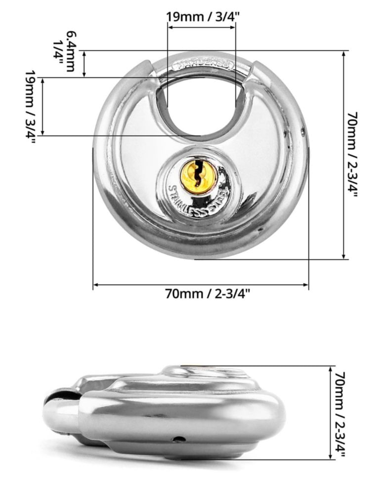 Candado de disco QWORK 7 cm 3/8" con pestillo de acero