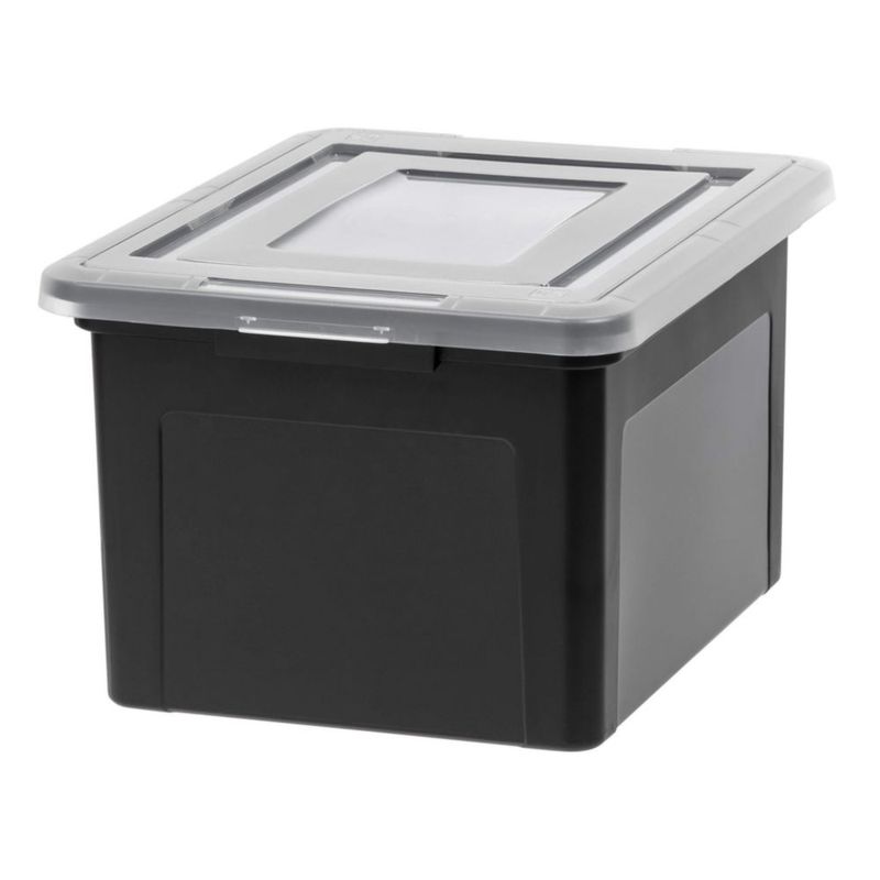 Caja de archivos IRIS USA 35 Qt negra con tapa de cierre