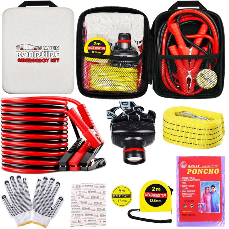 Kit de Emergencia LIANXIN con Cables de Arranque y Linterna Frontal