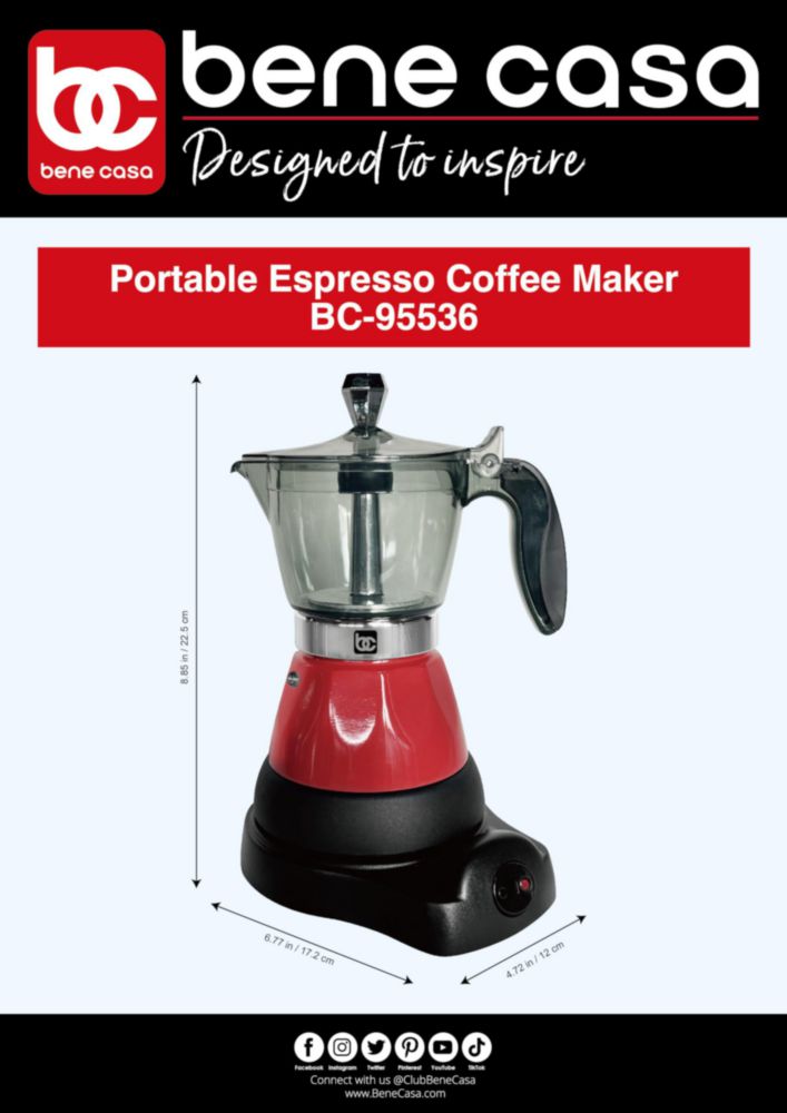 Cafetera Espresso Bene Casa 1-3 Tazas 110V ROJO