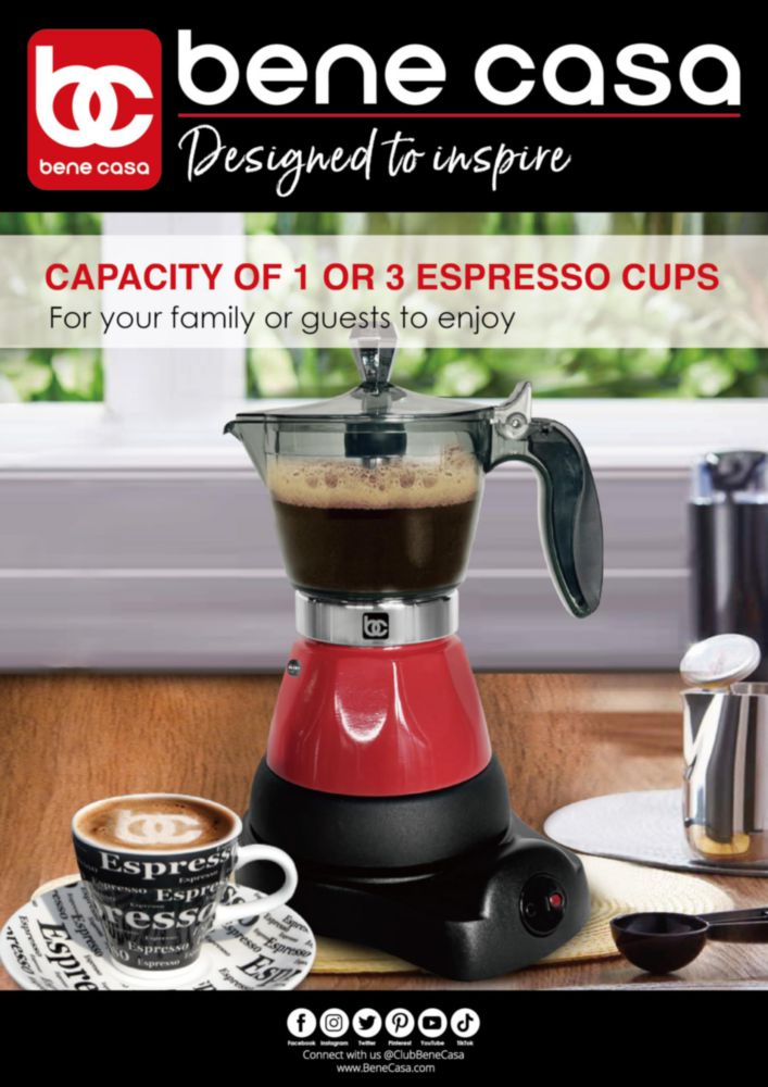 Cafetera Espresso Bene Casa 1-3 Tazas 110V ROJO