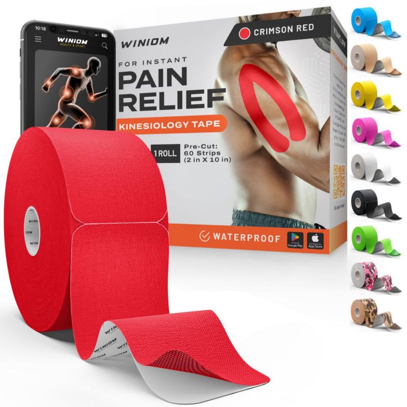 Cinta de Kinesiología WINIOM 15 m Roja Impermeable sin Látex