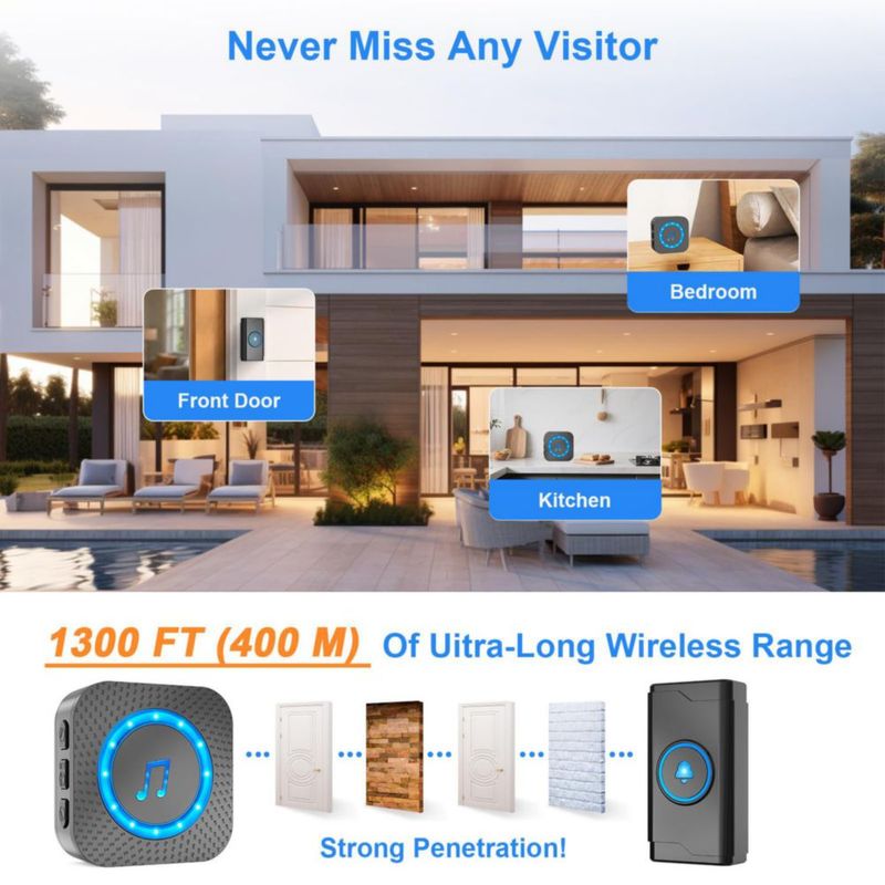 Timbre inalámbrico SURFOU 400 m IP55 110 dB 55 tonos