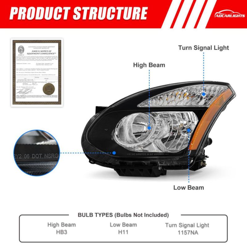 Faros delanteros ADCARLIGHTS para Nissan Rogue 2008‑2015 lente clara