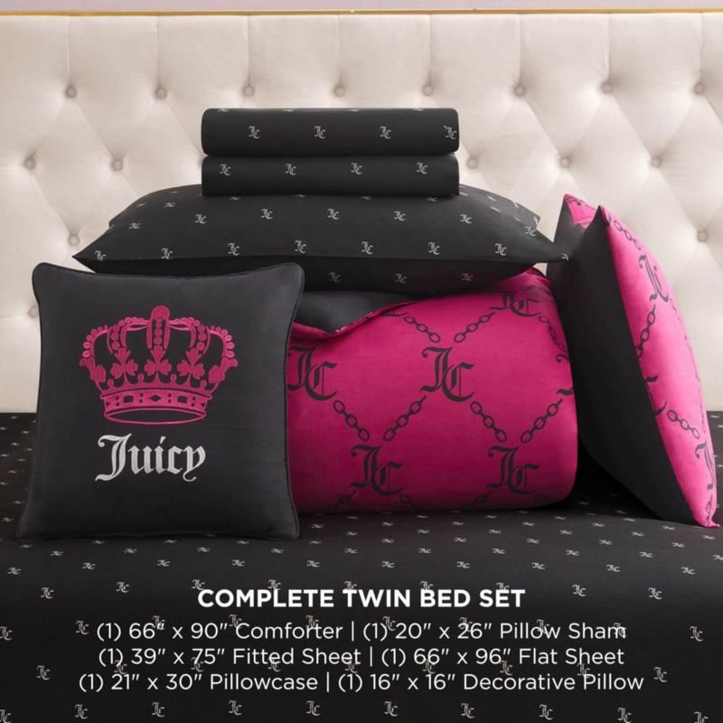 Juego de ropa de cama Juicy Couture Individual rosa/negro de 6 piezas