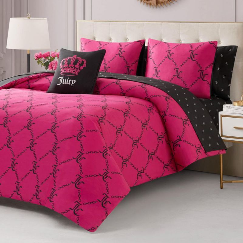 Juego de ropa de cama Juicy Couture Individual rosa/negro de 6 piezas