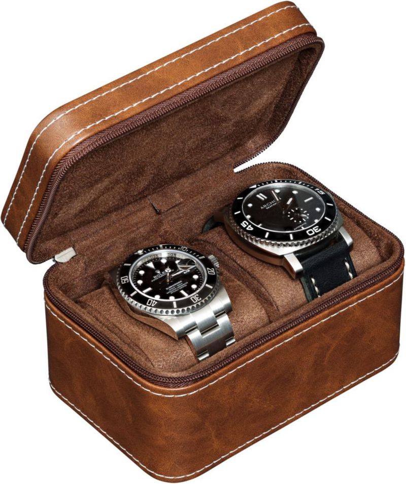 Estuche de viaje para relojes ROTHWELL 14 cm color marrón/caoba para 2 relojes