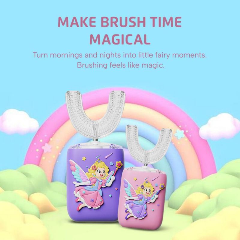 Cepillo de dientes eléctrico Well Before con diseño en U para niños de 2 a 7 años impermeable IPX7