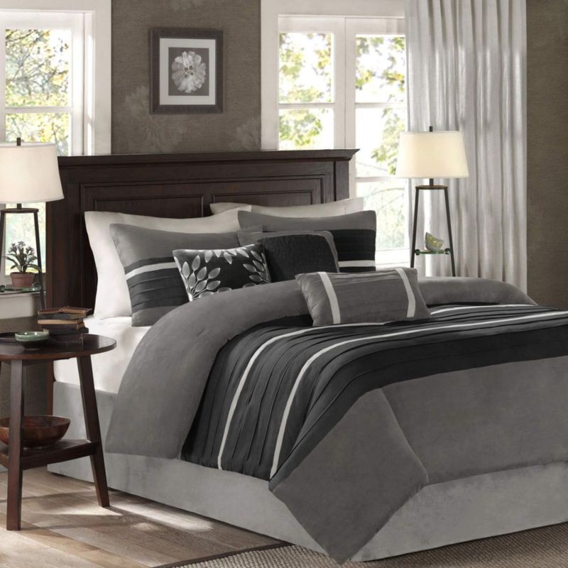 Juego de ropa de cama Madison Park King negro/gris – 7 piezas