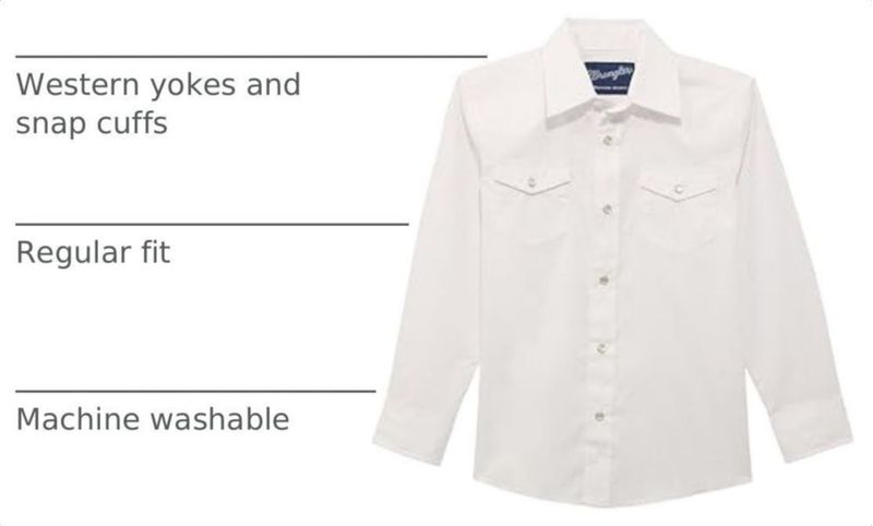 CAMISA Wrangler para Niños XS Blanca con Botones a Presión estilo Western