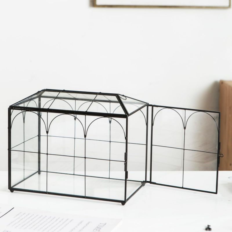 Caja de tarjetas Sanllusit 26 cm de vidrio negro con cerradura