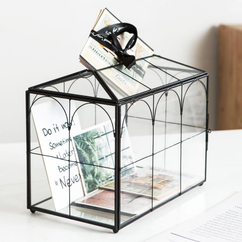 Caja de tarjetas Sanllusit 26 cm de vidrio negro con cerradura