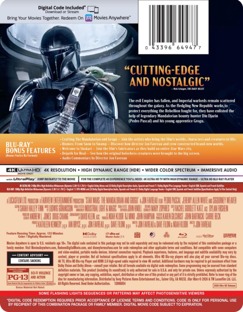 Película Disney The Mandalorian y Grogu – Edición Steelbook UHD/BD