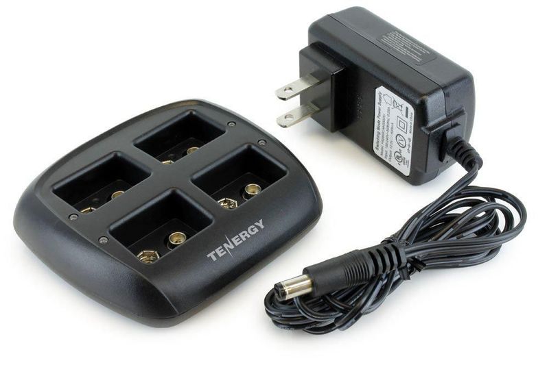 Cargador de baterías Tenergy 9V Li‑ion de 4 bahías + 8 baterías