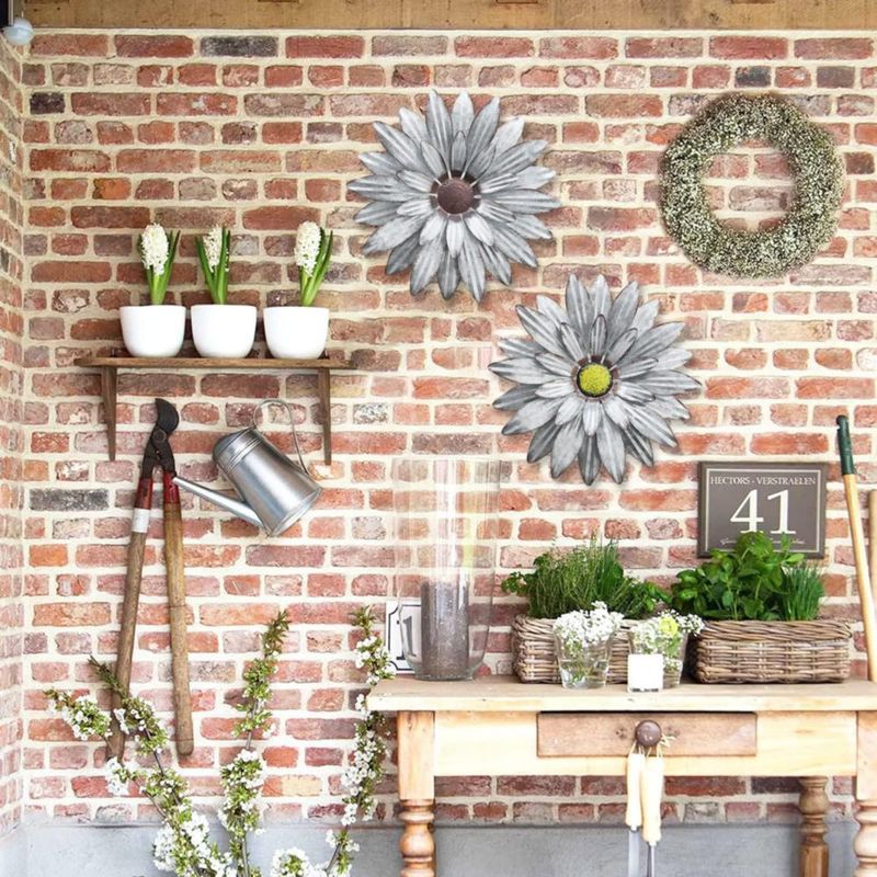 Decoración de Pared WKHOMEDECO Flores Metálicas 33 cm Pack de 2