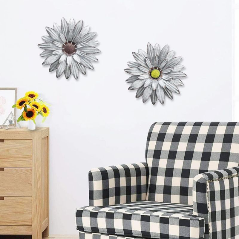 Decoración de Pared WKHOMEDECO Flores Metálicas 33 cm Pack de 2