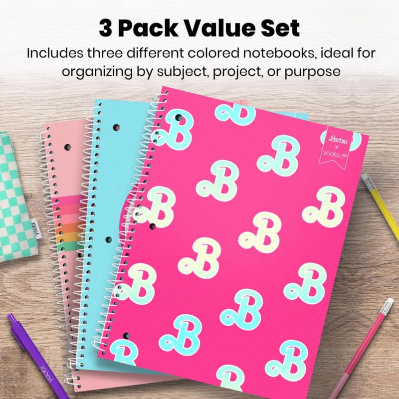 Cuadernos de espiral Yoobi x Barbie paquete de 3 100 hojas