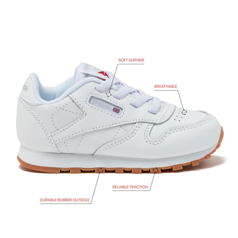 Zapatillas Reebok Classic Leather talla 10 para niños pequeños blanco/goma