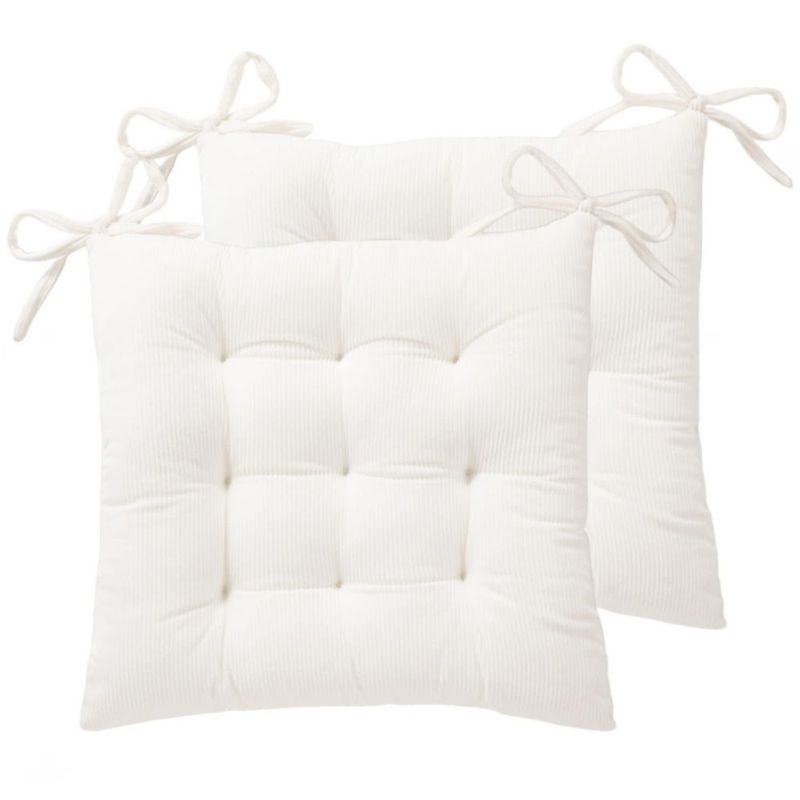 Cojín HLOVME de pana de 40 cm con lazos paquete de 2 blanco