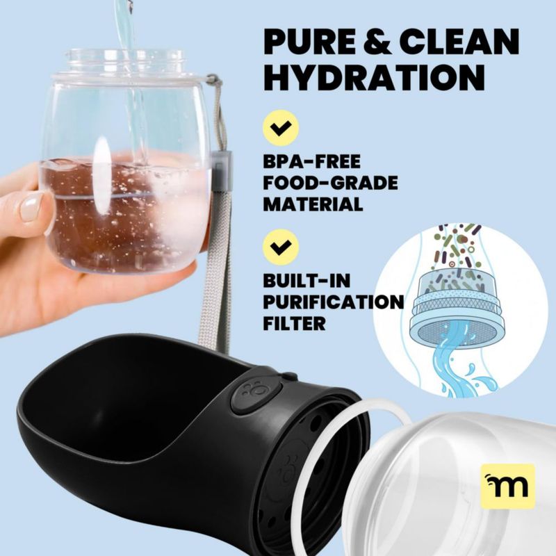 Botella de Agua para Perro MalsiPree 355 ml a prueba de fugas negra