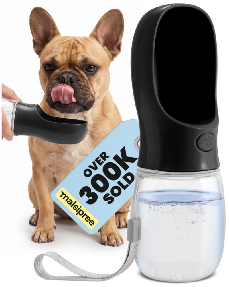 Botella de Agua para Perro MalsiPree 355 ml a prueba de fugas negra
