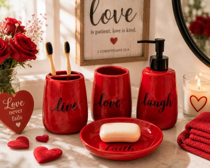 Juego de baño genérico de 4 piezas rojo cerámico decorativo