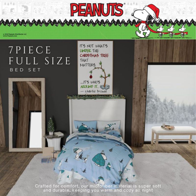 Juego de cama Franco tamaño completo de 7 piezas Snoopy con chaqueta acolchada